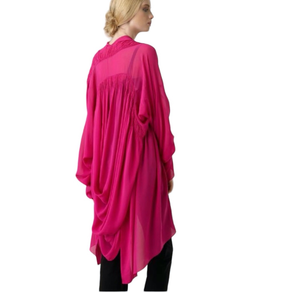 DONNA KARAN BRIGHT PINK SILK OPEN DRAPED BACK OPEN CARDIGAN JACKET
